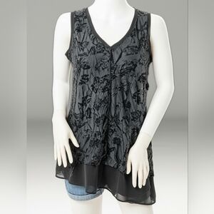 Simply Vera Verawang Women's Black Floral Sleeveless Top